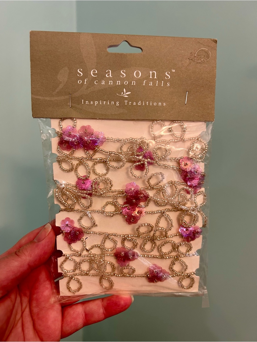 Midwest Seasons of Cannon Falls Decorative Floral White Beaded Garland 6ft VTG